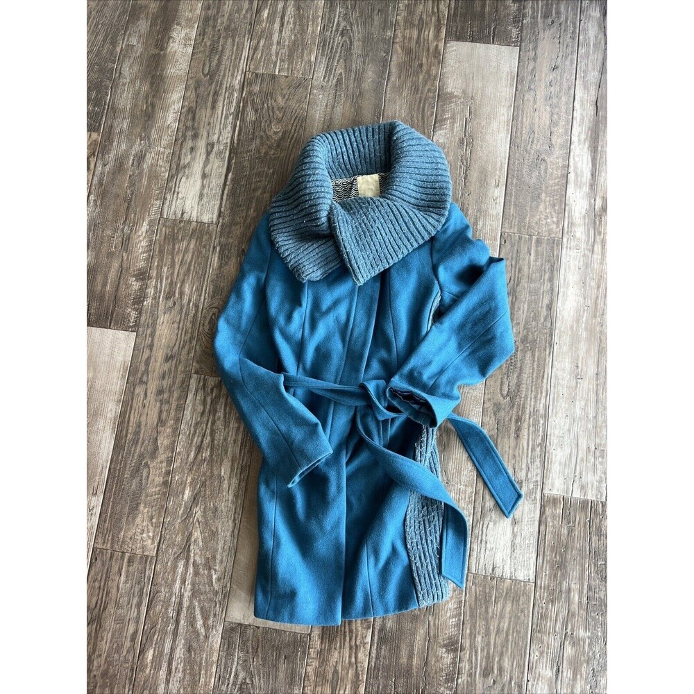 Anthropologie Elevenses Judith Blue‎ Belted Wool  Blend Coat Women’s Sz 6